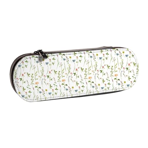 WURTON Federmäppchen aus Leder mit Aquarellfarben und Blumen, Vintage-Stil, schickes, kompaktes Leder-Federmäppchen von WURTON