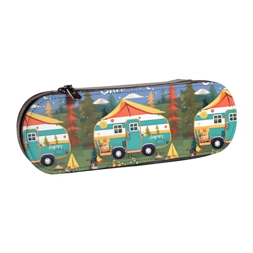 WURTON Federmäppchen aus Leder mit Aufdruck "Happy Camper" – schickes kompaktes Federmäppchen aus Leder von WURTON