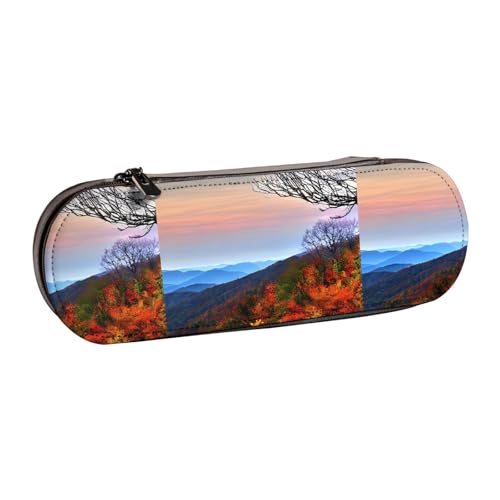 WURTON Federmäppchen aus Leder mit Berg-Druck, Vintage, schickes, kompaktes Federmäppchen aus Leder von WURTON