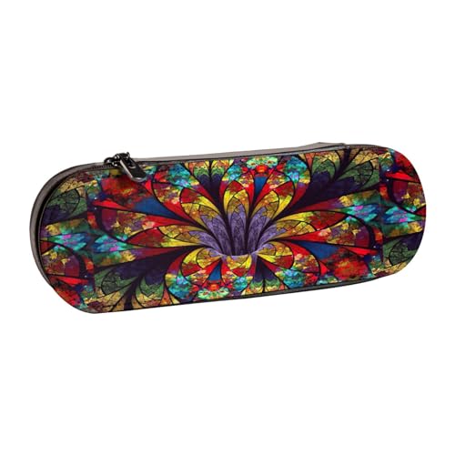 WURTON Federmäppchen aus Leder mit Blumendruck, Vintage-Stil, kompaktes Leder-Federmäppchen von WURTON