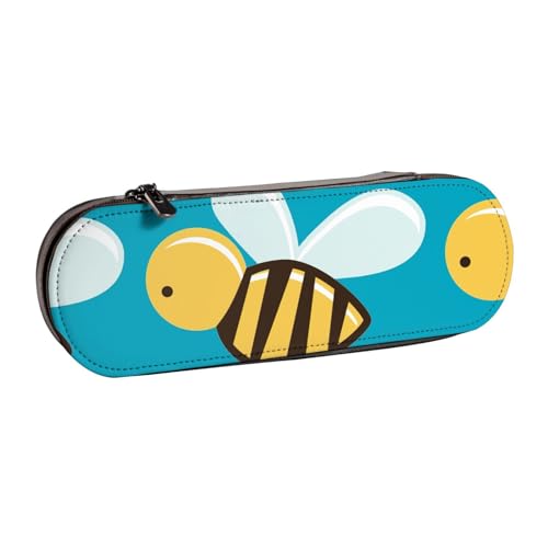 WURTON Federmäppchen aus Leder mit Cartoon-Bienen-Druck, schickes, kompaktes Federmäppchen aus Leder von WURTON