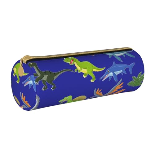 WURTON Federmäppchen aus Leder mit Cartoon-Dinosaurier-Bildern, stilvolle Reißverschlusstasche, Stifthalter für Erwachsene von WURTON