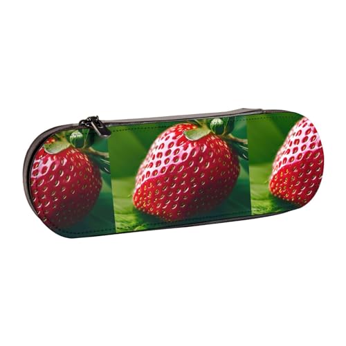 WURTON Federmäppchen aus Leder mit Erdbeer-Druck, schickes, kompaktes Federmäppchen aus Leder von WURTON
