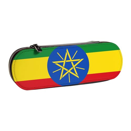 WURTON Federmäppchen aus Leder mit Flagge von Äthiopien – schickes kompaktes Federmäppchen aus Leder von WURTON