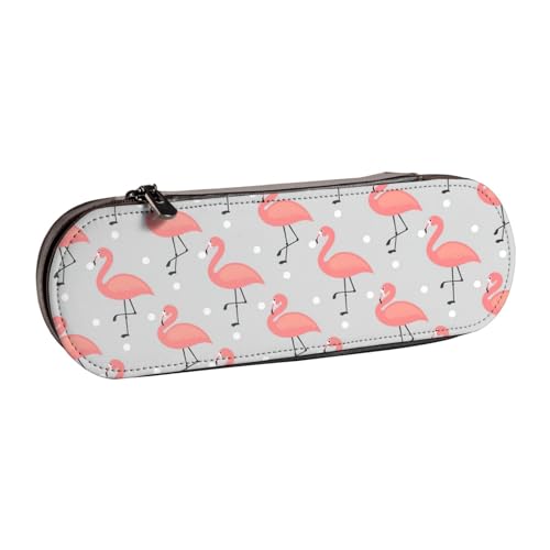 WURTON Federmäppchen aus Leder mit Flamingo-Print im Vintage-Stil, schickes kompaktes Federmäppchen aus Leder von WURTON