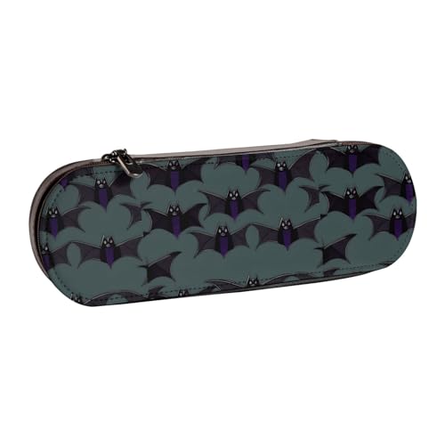 WURTON Federmäppchen aus Leder mit Fledermausmuster, Vintage, schickes, kompaktes Federmäppchen aus Leder von WURTON