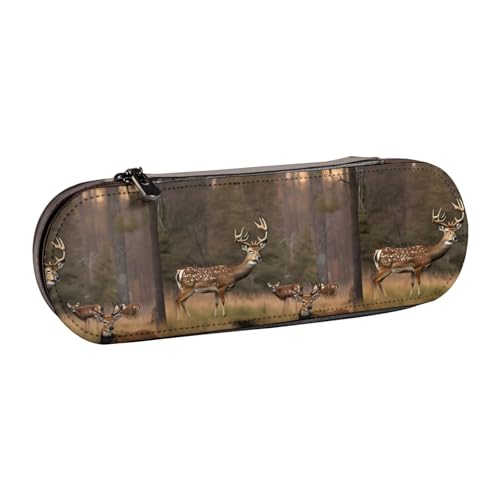 WURTON Federmäppchen aus Leder mit Hirschjagd-Druck, Vintage, schickes, kompaktes Federmäppchen aus Leder von WURTON