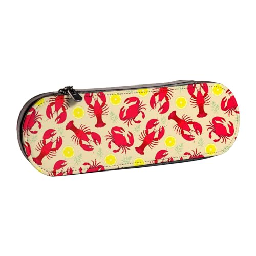 WURTON Federmäppchen aus Leder mit Hummer- und Krabben-Druck, Vintage-Stil, schickes, kompaktes Federmäppchen, Federmäppchen von WURTON