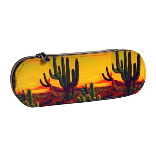 WURTON Federmäppchen aus Leder mit Kaktus in Wüstenmuster, Vintage, schick, kompakt, aus Leder, Federmäppchen von WURTON