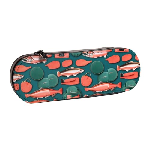 WURTON Federmäppchen aus Leder mit Lachsmuster, Vintage, schickes, kompaktes Federmäppchen aus Leder von WURTON