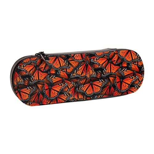 WURTON Federmäppchen aus Leder mit Monarch-Schmetterlingen, kompaktes und vielseitiges Stifteetui aus Leder von WURTON