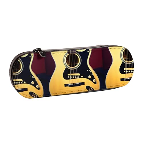 WURTON Federmäppchen aus Leder mit Notenmotiv und Gitarren-Aufdruck – schickes kompaktes Federmäppchen aus Leder von WURTON