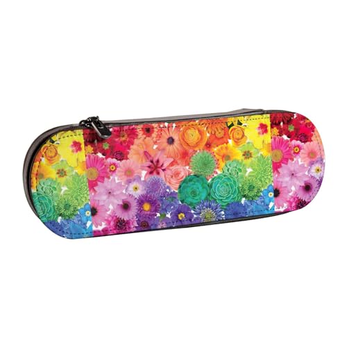 WURTON Federmäppchen aus Leder mit Regenbogen-Blumendruck, schickes, kompaktes Federmäppchen aus Leder von WURTON