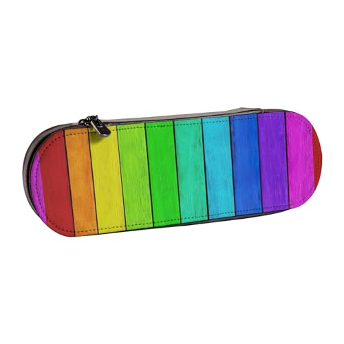 WURTON Federmäppchen aus Leder mit Regenbogenfarben-Hintergrund, Vintage-Stil, schickes, kompaktes Leder-Federmäppchen von WURTON