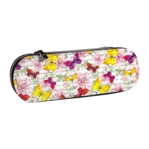 WURTON Federmäppchen aus Leder mit Schmetterlings-Aufdruck, schickes, kompaktes Federmäppchen aus Leder von WURTON