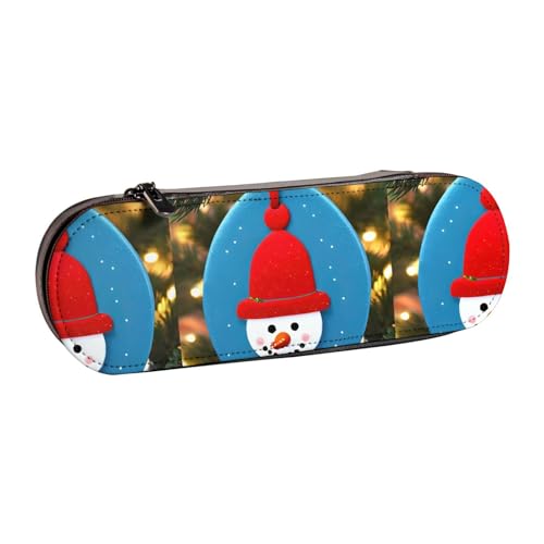 WURTON Federmäppchen aus Leder mit Schneemann-Druck, Vintage, schickes, kompaktes Leder-Federmäppchen, Federmäppchen, Federmäppchen von WURTON