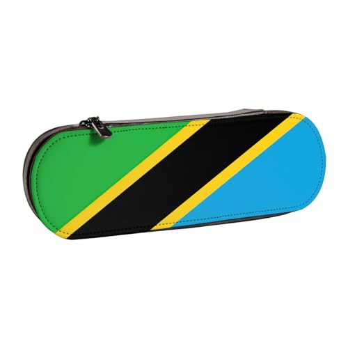 WURTON Federmäppchen aus Leder mit Tansania-Flaggen-Druck, Vintage, schickes, kompaktes Leder-Federmäppchen von WURTON