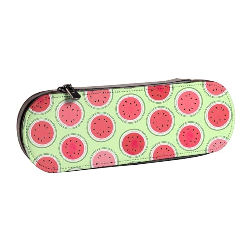 WURTON Federmäppchen aus Leder mit Wassermelonen-Motiv, Vintage, schickes, kompaktes Leder-Federmäppchen von WURTON