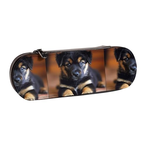 WURTON Federmäppchen aus Leder mit Welpen-Motiv, Vintage, schickes, kompaktes Federmäppchen aus Leder von WURTON