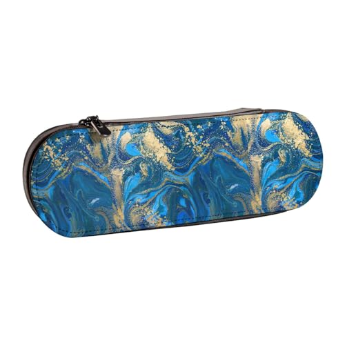 WURTON Federmäppchen aus Leder mit abstraktem Marmorsteindruck, kompakt und vielseitig, Stifteetui aus Leder von WURTON