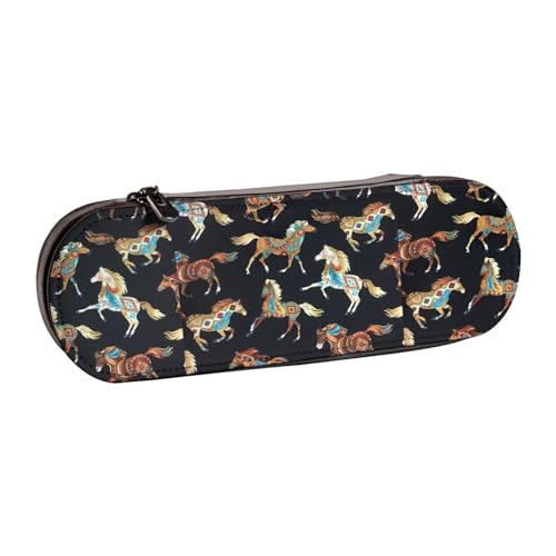 WURTON Federmäppchen aus Leder mit braunem Pferde-Aufdruck, schickes, kompaktes Federmäppchen aus Leder von WURTON