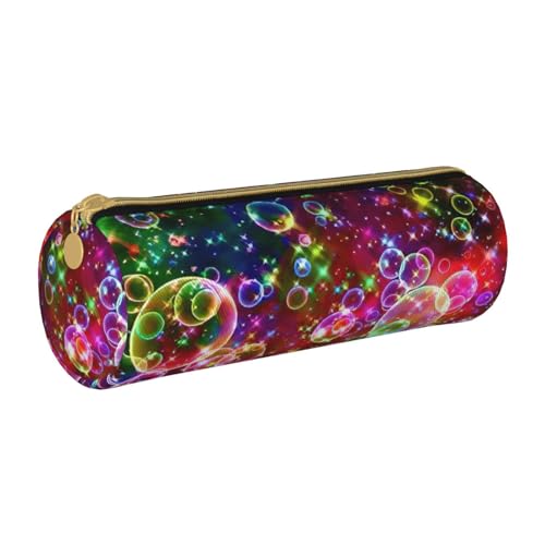 WURTON Federmäppchen aus Leder mit buntem Regenbogen-Stern-Druck, stilvolle Reißverschlusstasche, Stifthalter für Erwachsene von WURTON