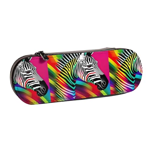WURTON Federmäppchen aus Leder mit buntem Regenbogen-Zebramuster – kompakt und vielseitig, Stifteetui aus Leder von WURTON