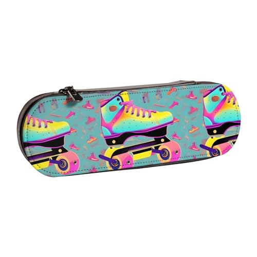 WURTON Federmäppchen aus Leder mit buntem Rollschuh-Druck, kompakt und vielseitig, Stifteetui aus Leder von WURTON