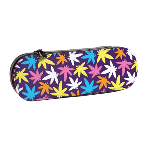 WURTON Federmäppchen aus Leder mit buntem Unkrautmuster, Vintage-Stil, schickes, kompaktes Federmäppchen aus Leder von WURTON