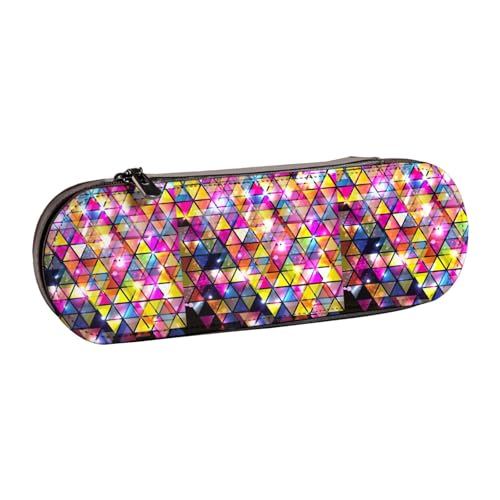 WURTON Federmäppchen aus Leder mit buntem geometrischem Dreiecksdruck, kompakt und vielseitig von WURTON