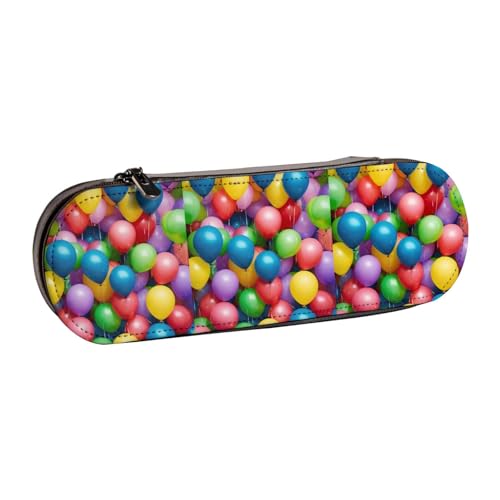 WURTON Federmäppchen aus Leder mit bunten Luftballons, blauer Himmel, kompakt und vielseitig, Stifteetui aus Leder von WURTON