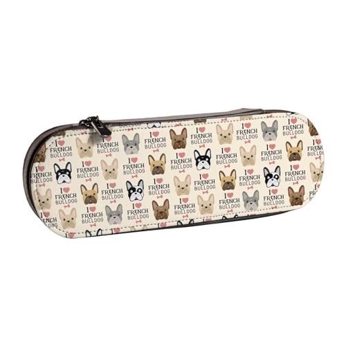 WURTON Federmäppchen aus Leder mit französischem Hunde-Aufdruck, kompakt und vielseitig, Stifteetui aus Leder von WURTON