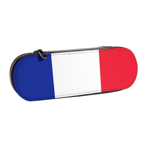 WURTON Federmäppchen aus Leder mit französischer Flagge, Vintage, schickes, kompaktes Leder-Federmäppchen von WURTON