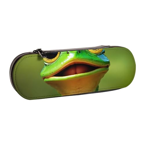 WURTON Federmäppchen aus Leder mit grünem Frosch-Druck, kompakt und vielseitig, Stifteetui aus Leder von WURTON