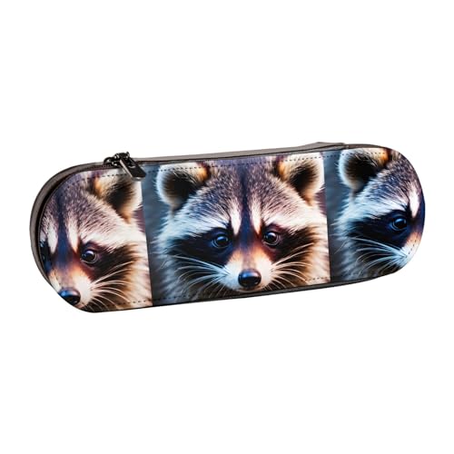 WURTON Federmäppchen aus Leder mit kleinem Waschbär-Gesicht, kompaktes und vielseitiges Stifteetui aus Leder von WURTON