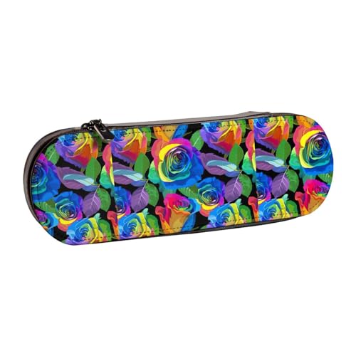 WURTON Federmäppchen aus Leder mit mehrfarbigem Rosenmuster, kompakt und vielseitig, Stifteetui aus Leder von WURTON