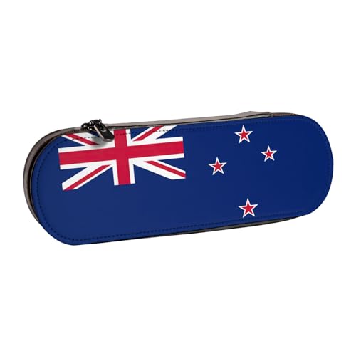 WURTON Federmäppchen aus Leder mit neuseeländischer Flagge, Vintage, schickes, kompaktes Leder-Federmäppchen von WURTON