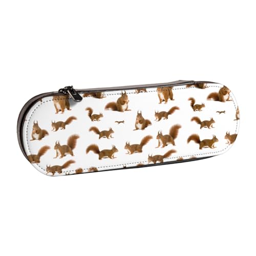 WURTON Federmäppchen aus Leder mit niedlichem Eichhörnchen-Aufdruck, kompakt und vielseitig, Stifteetui aus Leder von WURTON