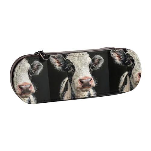 WURTON Federmäppchen aus Leder mit niedlichem Kuh-Aufdruck, kompakt und vielseitig, Stifteetui aus Leder von WURTON