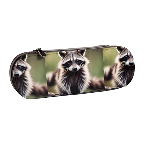 WURTON Federmäppchen aus Leder mit niedlichem Waschbär-Druck, kompakt und vielseitig, Stifteetui aus Leder von WURTON