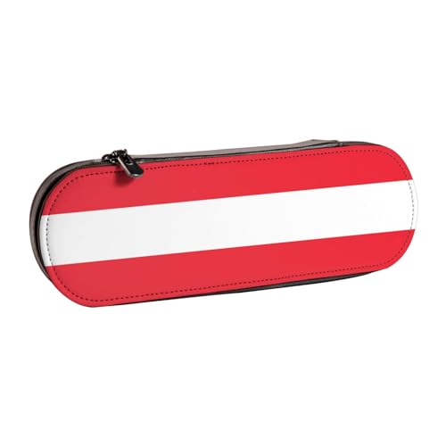 WURTON Federmäppchen aus Leder mit österreichischer Flagge, Vintage, schickes, kompaktes Leder-Federmäppchen von WURTON