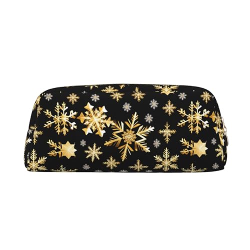 WURTON Federmäppchen mit goldenem Weihnachts-Schneeflocken-Druck, multifunktionales Federmäppchen, Büro, stilvolle Reißverschluss-Bleistifttasche von WURTON