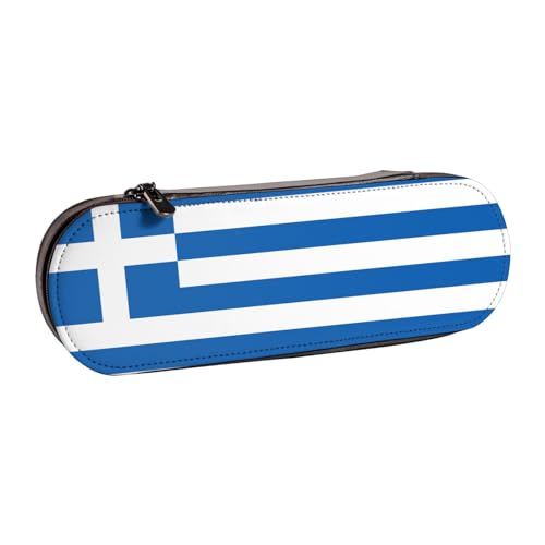 WURTON Federmäppchen mit griechischer Flagge, Vintage, Leder, schickes, kompaktes Federmäppchen aus Leder von WURTON