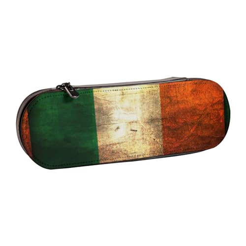 WURTON Federmäppchen mit irischem Flaggen-Druck, Vintage, Leder, schickes, kompaktes Federmäppchen aus Leder von WURTON