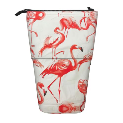 WURTON Federmäppchen mit vielen Flamingo-Malereien, Teleskop-Aufbewahrungstasche für Schreibwaren, Büro-Make-up-Aufbewahrung, Flamingos auf Weiß, One Size von WURTON