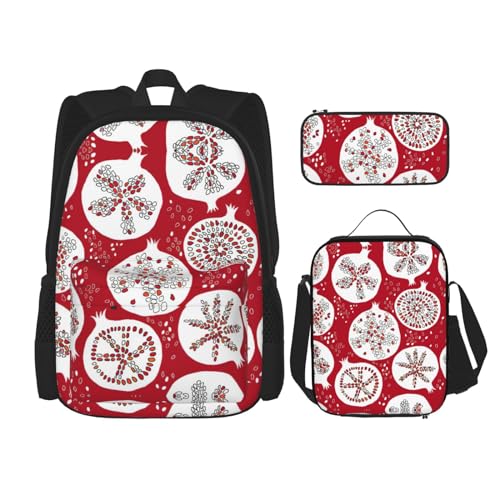 WURTON Granatapfel Malerei Druck Rucksack Mädchen Jungen Schultaschen Teen Lunchbox Und Federmäppchen 3 In 1 Büchertaschen Set von WURTON