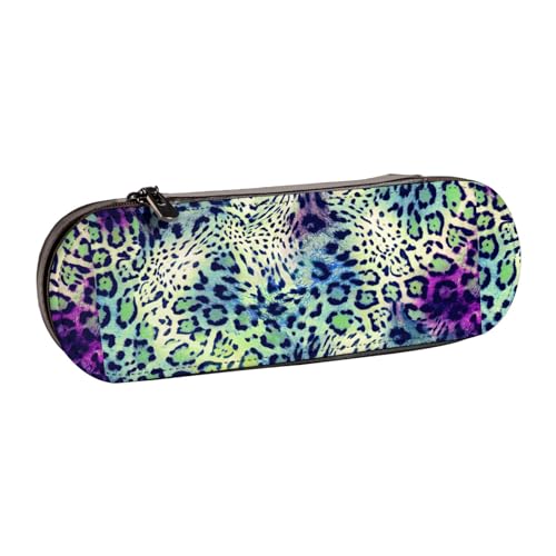 WURTON Grünes Leopardenmuster Vintage Leder Federmäppchen - Schickes kompaktes Leder-Federmäppchen Beutel Federmäppchen von WURTON