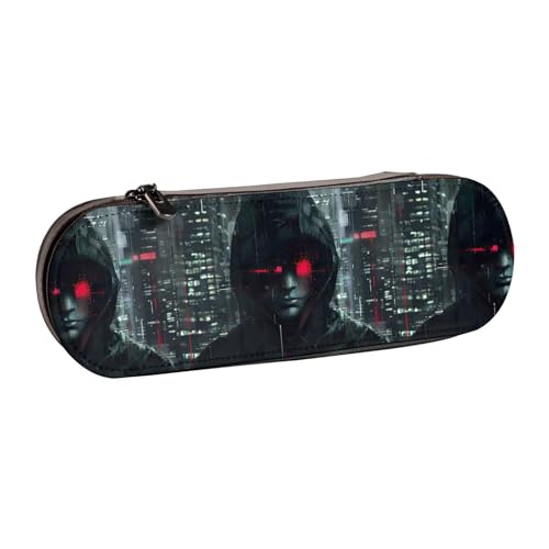 WURTON Hacker Ära Print Vintage Leder Federmäppchen - Schickes kompaktes Leder Federmäppchen Etui Pencil Pouch Pencil Pouch von WURTON