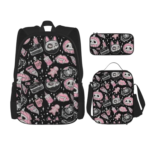 WURTON Halloween Kürbis Katze Druck Rucksack Mädchen Jungen Schultaschen Teen Lunchbox Und Federmäppchen 3 In 1 Büchertaschen Set von WURTON