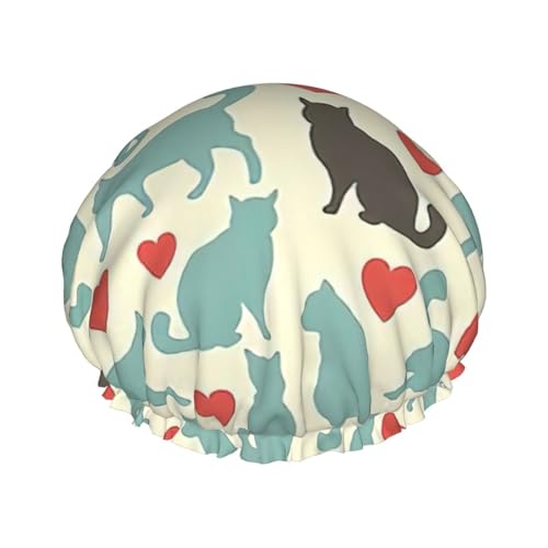 WURTON Happy Walking Kitty Print leichte Duschhaube für Damen, doppelte wasserdichte Schichten, atmungsaktiv von WURTON